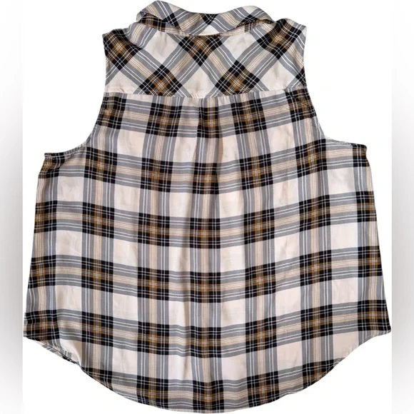 Torrid Size 1 X Madison Georgette Plaid Brown Button-Up Sleeveless Shirt - Picture 7 of 7
